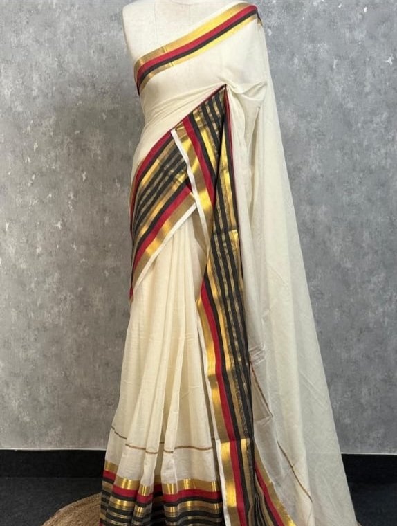 Mulcotton (Kasav with Red and Black Border) Saree